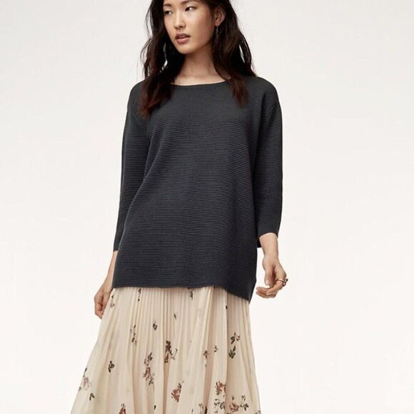 Aritzia Wilfred Blanchard Silk & Cashmere Grey Ribbed Sweater Size XS - Picture 4 of 16